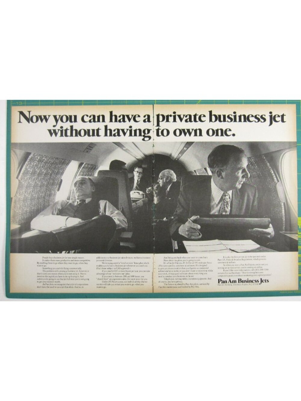 Print Ad Pan Am Business Jets 1970s Private Jet Service 2 PG Travel Leasing